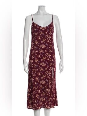 Reformation Burgundy Crimini Floral Midi Slip Dress